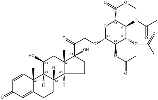 Glucopyranosiduronic acid, 11β,17-dihydroxy-3,20-dioxopregna-1,4-dien-21-yl, methyl ester, 2,3,4-triacetate, β-D- (7CI) Struktur