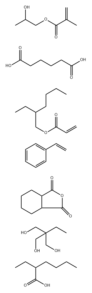 Hexanedioic acid, polymer with ethenylbenzene, 2-ethylhexyl 2-propenoate, 2-ethyl-2-(hydroxymethyl)-1,3-propanediol, hexahydro-1,3-isobenzofurandione and 2-hydroxyethyl 2-methyl-2-propenoate, 2-ethylhexanoate Struktur