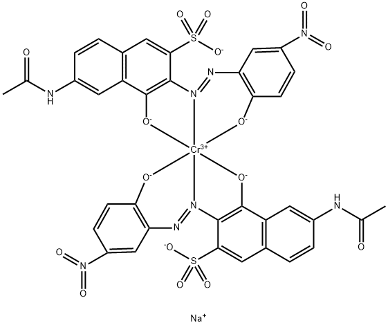 Trisodium bis[N,Nη(7-acetamido-5'-nitro-3-sulfonato-naphthalene-2-azobenzene-1,2'-diolato-0',0')]chromate (III) Struktur