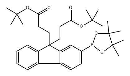 9H-Fluorene-9,9-dipropanoic acid, 2-(4,4,5,5-tetramethyl-1,3,2-dioxaborolan-2-yl)-, 9,9-bis(1,1-dimethylethyl) ester Struktur