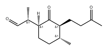 Cyclohexaneacetaldehyde, α,4-dimethyl-2-oxo-3-(3-oxobutyl)-, (αR,1S,3S,4R)- Struktur