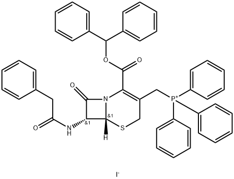 (6R-trans)-[[2-[(Diphenylmethoxy)carbonyl]-8-oxo-7-[(phenylacetyl)amino]-5-thia-1-azabicyclo[4.2.0]oct-2-en-3-yl]methyl]triphenylphosphonium Iodide Struktur