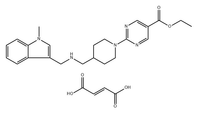 5-Pyrimidinecarboxylic acid, 2-[4-[[[(1-methyl-1H-indol-3-yl)methyl]amino]methyl]-1-piperidinyl]-, ethyl ester, (2E)-2-butenedioate (1:1) Struktur