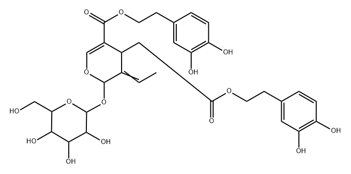 2H-Pyran-4-acetic acid, 5-[[2-(3,4-dihydroxyphenyl)ethoxy]carbonyl]-3-ethylidene-2-(β-D-glucopyranosyloxy)-3,4-dihydro-, 2-(3,4-dihydroxyphenyl)ethyl ester, (2S,3E,4S)- Struktur