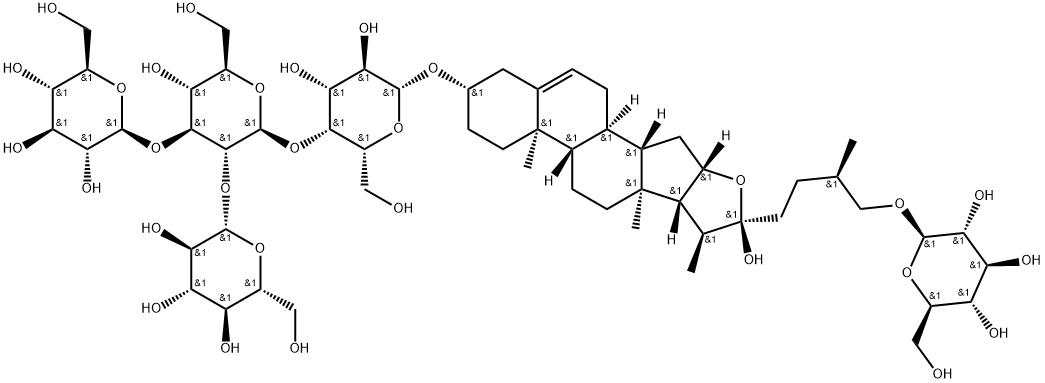 β-D-Galactopyranoside, (3β,25R)-26-(β-D-glucopyranosyloxy)-22-hydroxyfurost-5-en-3-yl O-β-D-glucopyranosyl-(1→2)-O-[β-D-glucopyranosyl-(1→3)]-O-β-D-glucopyranosyl-(1→4)- Struktur