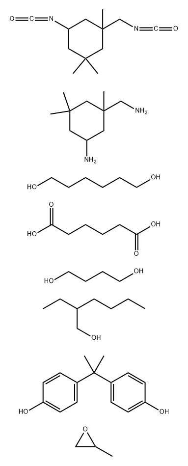 Hexanedioic acid, polymer with 5-amino-1,3,3-trimethylcyclohexanemethanamine, 1,4-butanediol, 1,6-hexanediol, 5-isocyanato-1-(isocyanatomethyl) -1,3,3-trimethylcyclohexane, 4,4'-(1-methylethylidene)bis[phenol] and methyloxirane, 2-ethyl-1-hexanol-blocked Struktur