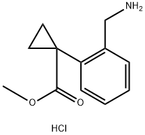 Cyclopropanecarboxylic acid, 1-[2-(aminomethyl)phenyl]-, methyl ester, hydrochloride (1:1) Struktur