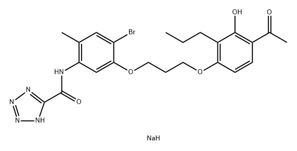 1H-Tetrazole-5-carboxamide, N-(5-(3-(4-acetyl-3-hydroxy-2-propylphenox y)propoxy)-4-bromo-2-methylphenyl)-, monosodium salt Struktur