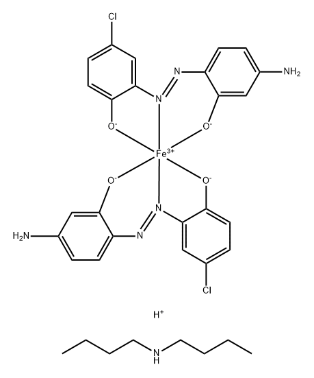 Ferrate(1-), bis[2-[(4-amino-2-hydroxyphenyl) azo]-4-chlorophenolato(2-)]-, N,N,N',N'-tetrakis[mixed 3-butoxy-2-hydroxypropyl and 2-hydroxy-3-(octyloxy)propyl] derivs., hydrogen, compds. with N-butyl-1-butanamine (1:1) Struktur