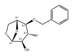 .beta.-D-Glucopyranose, 1,6-anhydro-3-deoxy-3-fluoro-4-O-(phenylmethyl)- Struktur