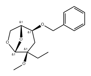 .beta.-D-ribo-Hexopyranose, 1,6-anhydro-3-deoxy-2-C-ethyl-2-O-methyl-4-O-(phenylmethyl)- Struktur