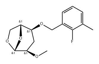 .beta.-D-ribo-Hexopyranose, 1,6-anhydro-3-deoxy-4-O-(2-fluoro-3-methylphenyl)methyl-2-O-methyl- Struktur