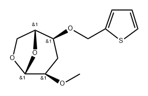 .beta.-D-ribo-Hexopyranose, 1,6-anhydro-3-deoxy-2-O-methyl-4-O-(2-thienylmethyl)- Struktur