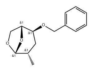 .beta.-D-arabino-Hexopyranose, 1,6-anhydro-2,3-dideoxy-2-methyl-4-O-(phenylmethyl)- Struktur