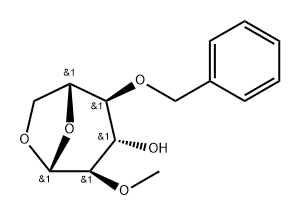 .beta.-D-Glucopyranose, 1,6-anhydro-2-O-methyl-4-O-(phenylmethyl)- Struktur