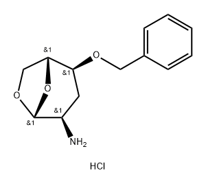 .beta.-D-ribo-Hexopyranose, 2-amino-1,6-anhydro-2,3-dideoxy-4-O-(phenylmethyl)-, hydrochloride Struktur