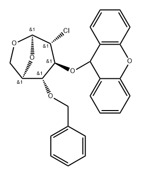 .beta.-D-Glucopyranose, 1,6-anhydro-2-chloro-2-deoxy-4-O-(phenylmethyl)-3-O-9H-xanthen-9-yl- Struktur