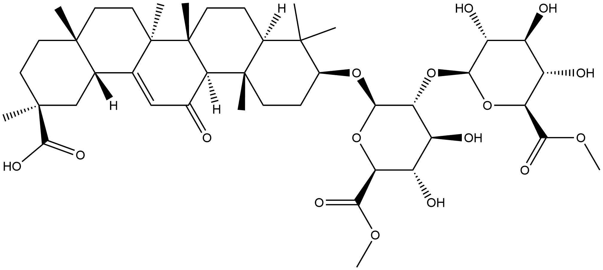 β-D-Glucopyranosiduronic acid, (3β,20β)-20-carboxy-11-oxo-30-norolean-12-en-3-yl 2-O-(6-methyl-β-D-glucopyranuronosyl)-, 6-methyl ester Struktur