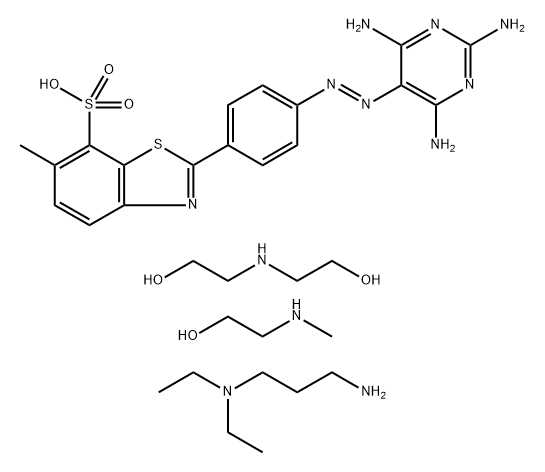 7-Benzothiazolesulfonic acid, 6-methyl-2-4-(2,4,6-triamino-5-pyrimidinyl)azophenyl-, compd. with N,N-diethyl-1,3-propanediamine and 2,2-iminobisethanol and 2-(methylamino)ethanol Struktur