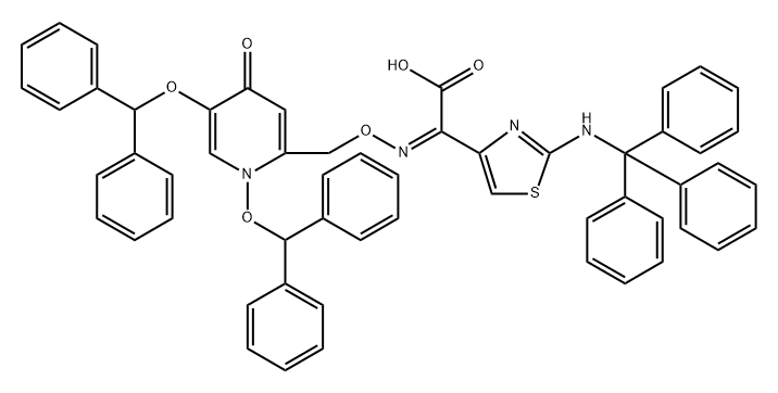 4-Thiazoleacetic acid, α-[[[1,5-bis(diphenylmethoxy)-1,4-dihydro-4-oxo-2-pyridinyl]methoxy]imino]-2-[(triphenylmethyl)amino]-, (αZ)- Struktur