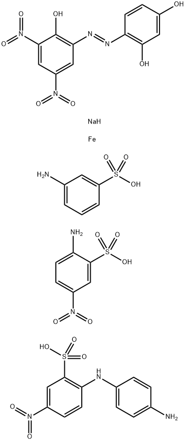 Iron, complexes with diazotized 3-aminobenzenesulfonic acid coupled with diazotized 2-amino-5-nitrobenzenesulfonic acid, diazotized 2-[(4-aminophenyl)amino]-5-nitrobenzenesulfonic acid and 4-[(2-hydroxy-3,5-dinitrophenyl) azo]-1,3-benzenediol, sodium salt Struktur