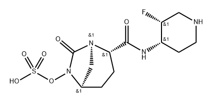 (2S,5R)-N-[(3R,4S)-3-fluoropiperidin-4-yl]-7-oxo-6-(sulfooxy)-1,6-diazabicyclo[3.2.1]octane-2-carboxamide Struktur