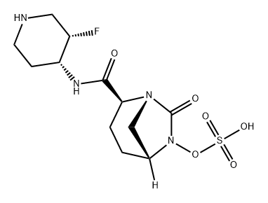 (2S,5R)-7-oxo-N-[(3S,4R)-3-fluoropiperidin-4-yl]-6-(sulfooxy)-1,6-diazabicyclo[3.2.1]octane-2-carboxamide Struktur