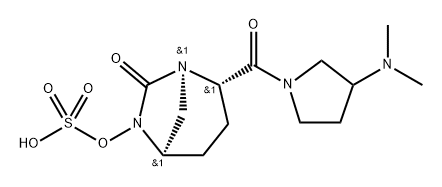 (1R,2S,5R)-2-[[3-(Dimethylamino)-1-pyrrol idinyl]carbonyl]-7-oxo-1,6-diazabicyclo[3.2.1] oct-6-yl hydrogen sulfate Struktur