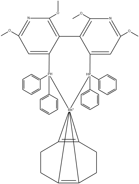 (S)-(-)-2,2',6,6'-Tetramethoxy-4,4'-bis(diphenylphosphino)-3,3'-bipyridine(1,5-cyclooctadiene)rhodium(I) tetrafluoroborate Struktur