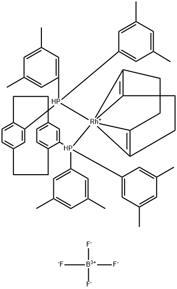 (S)-(+)-4,12-Bis(di-3,5-xylylphosphino)[2.2]paracyclophane(1,5-cyclooctadiene)rhodium(I) tetrafluoroborate Struktur