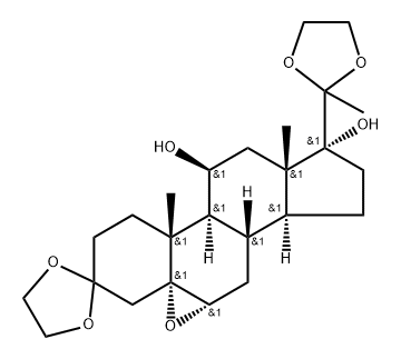 rel-(4aR,5aS,6aS,6bS,9R,9aS,11S,11aS,11bR)-9a,11b-dimethyl-9-(2-methyl-1,3-dioxolan-2-yl)tetradecahydrospiro[cyclopenta[1,2]phenanthro[8a,9-b]oxirene-3,2'-[1,3]dioxolane]-9,11-diol Struktur