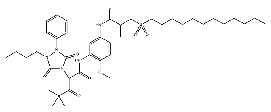 1,2,4-Triazolidine-4-acetamide, 1-butyl-alpha-(2,2-dimethyl-1-oxopropyl)-N-[5-[[3-(dodecylsulfonyl)-2-methyl-1-oxopropy] amino-2-methoxyphenyl]-3,5-dioxo-2-phenyl- Struktur