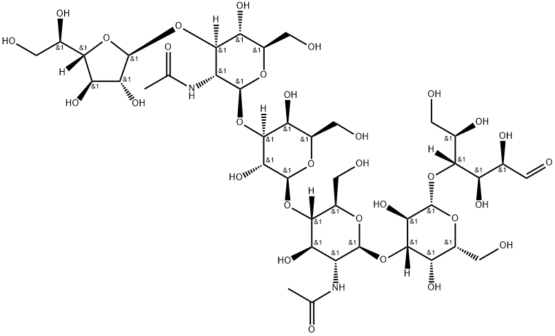 O-beta-D-galactofuranosyl-(1->3)-O-2-(acetylamino)-2-deoxy-beta-D-glucopyranosyl-(1->3)-O-beta-D-galactopyranosyl-(1->4)-O-2-(acetylamino)-2-deoxy-beta-D-glucopyranosyl-(1->3)-O-beta-D-galactopyranosyl-(1->4)- D-Glucose Struktur