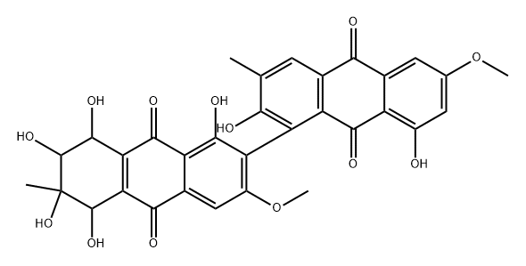 (5'R)-5',6',7',8'-Tetrahydro-1',2,5'β,6'α,7'α,8,8'β-heptahydroxy-3',6-dimethoxy-3,6'-dimethyl-1,2'-bianthracene-9,9',10,10'-tetrone Struktur