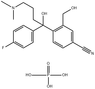 Benzonitrile, 4-[4-(dimethylamino)-1-(4-fluorophenyl)-1-hydroxybutyl]-3-(hydroxymethyl)-, phosphate (1:1) Struktur