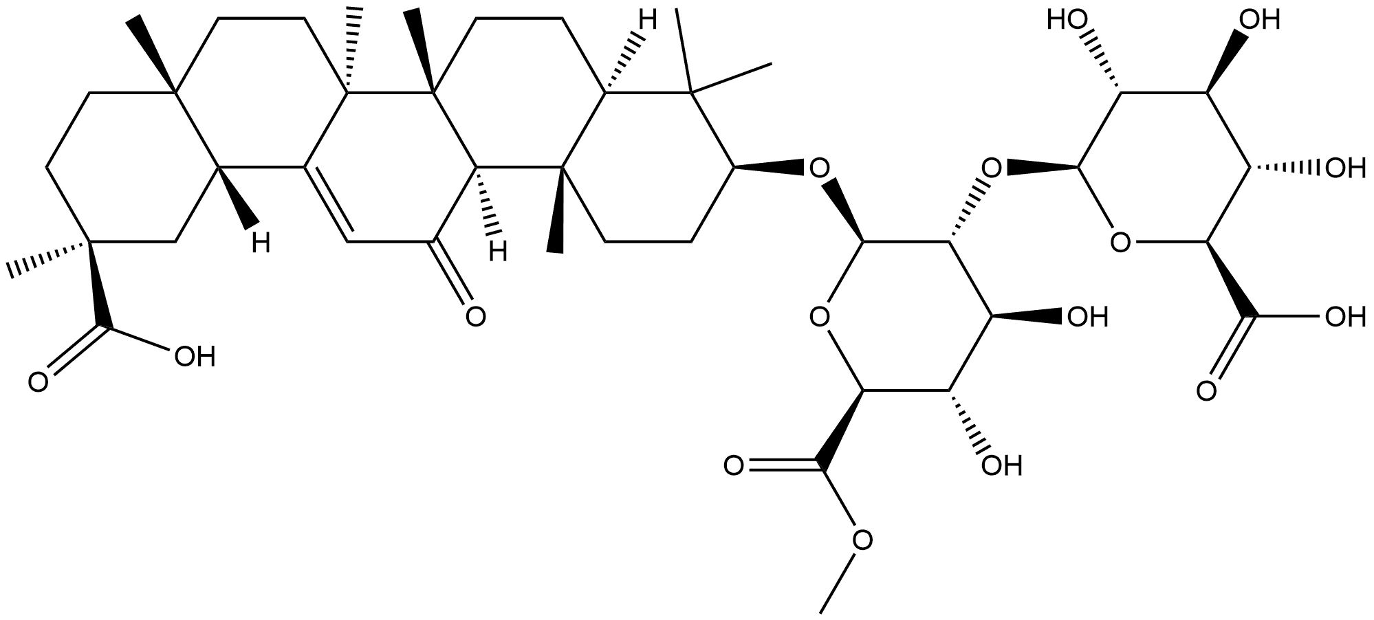 β-D-Glucopyranosiduronic acid, (3β,20β)-20-carboxy-11-oxo-30-norolean-12-en-3-yl 2-O-β-D-glucopyranuronosyl-, 6-methyl ester Struktur