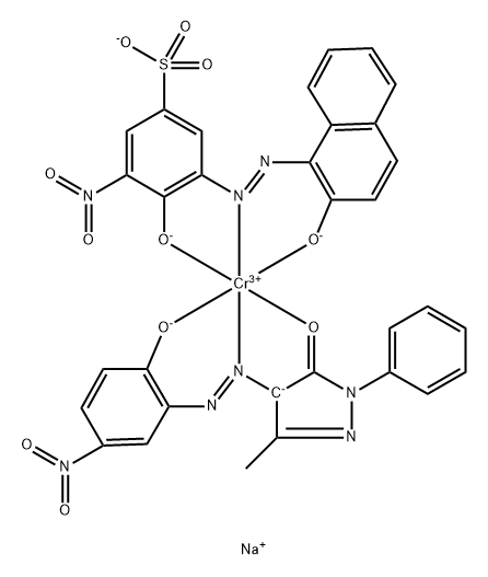 Disodium(3-methyl-4-(5-nitro-2-oxidophenylazo)-1-phenylpyrazololato)(1-(3-nitro-2-oxido-5-sulfonatophenylazo)-2-naphtholato)chromate(1-) Struktur