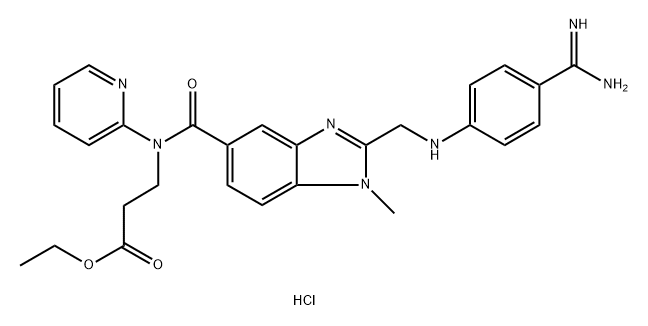 β-Alanine, N-[[2-[[[4-(aminoiminomethyl)phenyl]amino]methyl]-1-methyl-1H-benzimidazol-5-yl]carbonyl]-N-2-pyridinyl-, ethyl ester, hydrochloride (1:) Struktur