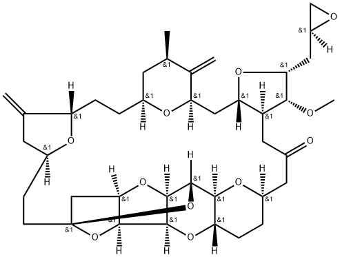 11,15:18,21:24,28-Triepoxy-7,9-ethano-12,15-methano-9H,15H-furo[3,2-i]furo[2',3':5,6]pyrano[4,3-b][1,4]dioxacyclopentacosin-5(4H)-one, hexacosahydro-3-methoxy-26-methyl-20,27-bis(methylene)-2-[(2S)-2-oxiranylmethyl]-, (2R,3R,3aS,7R,8aS,9S,10aR,11S,12R,13aR,13bS,15S,18S,21S,24S,26R,28R,29aS)- Struktur