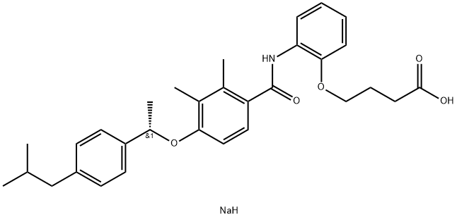 Butanoic acid, 4-[2-[[2,3-dimethyl-4-[(1S)-1-[4-(2-methylpropyl)phenyl]ethoxy]benzoyl]amino]phenoxy]-, sodium salt (1:1) Struktur