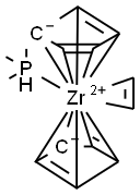 Zirconium, bis(eta5-2,4-cyclopentadien-1-yl)(eta2-ethene)(trimethylpho sphine)- Struktur