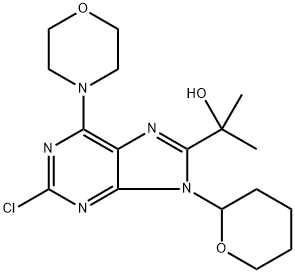 9H-Purine-8-methanol, 2-chloro-α,α-dimethyl-6-(4-morpholinyl)-9-(tetrahydro-2H-pyran-2-yl)- Struktur