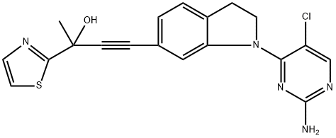 4-(1-(2-amino-5-chloropyrimidin-4-yl)-2-(thiaol-2-yl)but-30-yn-2-ol Struktur