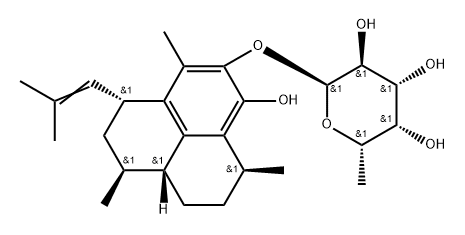 α-L-Galactopyranoside, (1S,3R,7S,9aR)-2,3,7,8,9,9a-hexahydro-6-hydroxy-1,4,7-trimethyl-3-(2-methyl-1-propen-1-yl)-1H-phenalen-5-yl 6-deoxy- Struktur