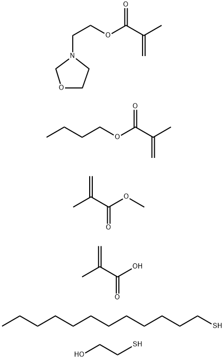 2-Propenoic acid, 2-methyl-, telomer with butyl 2-methyl-2-propenoate, 1-dodecanethiol, 2-mercaptoethanol, methyl 2-methyl-2-propenoate and 2-(3-oxazolidinyl)ethyl 2-methyl-2-propenoate Struktur