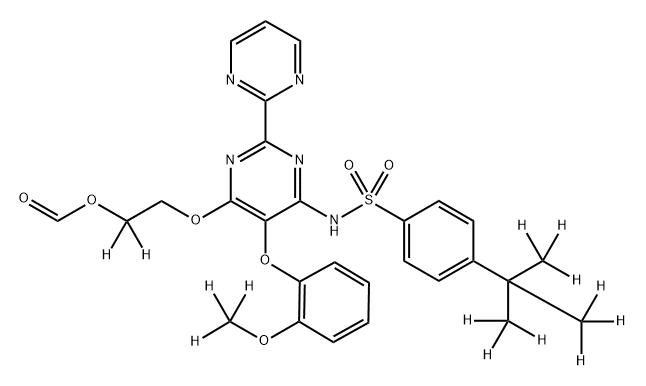 Benzenesulfonamide, 4-[1,1-di(methyl-d3)ethyl-2,2,2-d3]-N-[6-[2-(formyloxy)ethoxy-2,2-d2]-5-[2-(methoxy-d3)phenoxy][2,2'-bipyrimidin]-4-yl]- Struktur