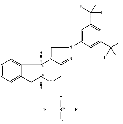 4H,6H-Indeno[2,1-b][1,2,4]triazolo[4,3-d][1,4]oxazinium, 2-[3,5-bis(trifluoromethyl)phenyl]-5a,10b-dihydro-, (5aS,10bR)-, tetrafluoroborate(1-) (1:1) Struktur