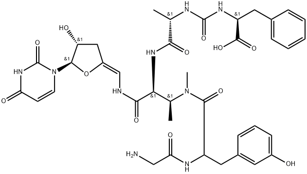 Butanamide, N-[[[(1S)-1-carboxy-2-phenylethyl]amino]carbonyl]-L-alanyl-N3-(glycyl-3-hydroxyphenylalanyl)-2-amino-N-[(Z)-[(4R,5R)-5-(3,4-dihydro-2,4-dioxo-1(2H)-pyrimidinyl)dihydro-4-hydroxy-2(3H)-furanylidene]methyl]-3-(methylamino)-, (2S,3S)- Struktur