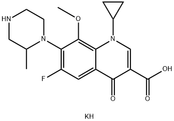 3-Quinolinecarboxylic acid, 1-cyclopropyl-6-fluoro-1,4-dihydro-8-Methoxy-7-(2-Methyl-1-piperazinyl)-4-oxo-, potassiuM salt (1:1) Struktur