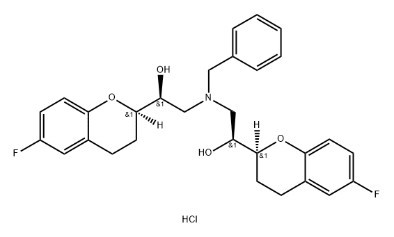 (1S)-2-(benzyl{(2S)-2-[(2R)-6-fluoro-3,4-dihydro-2H-chromen-2-yl]-2-hydroxyethyl}amino)-1-[(2S)-6-fluoro-3,4-dihydro-2H-chromen-2-yl]ethanol hydrochloride (1:1) Struktur